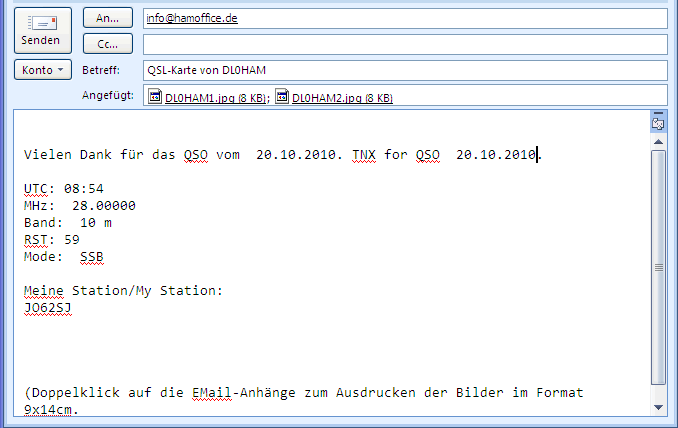 QSL per EMail versenden Assistent Hamoffice mein Amateurfunk Logbuch