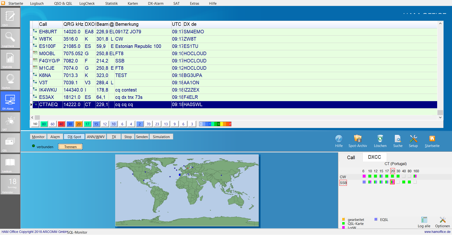 dx-cluster dx-spot-anzeige hamoffice mein amateurfunk logbuch