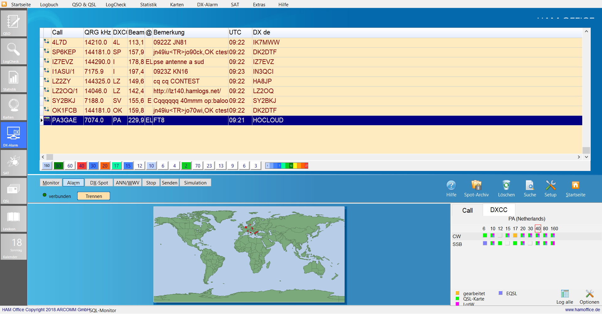 dx-cluster alarm-anzeige hamoffice mein amateurfunk logbuch