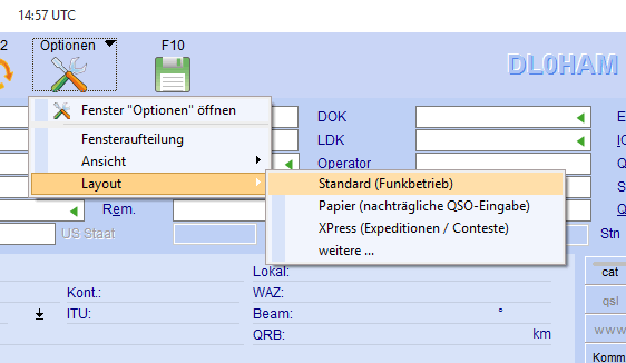 XPress-Grundlayout des QSO-Eingabefensters