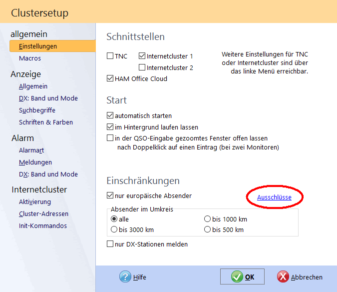 DX-Cluster Ausschlsse