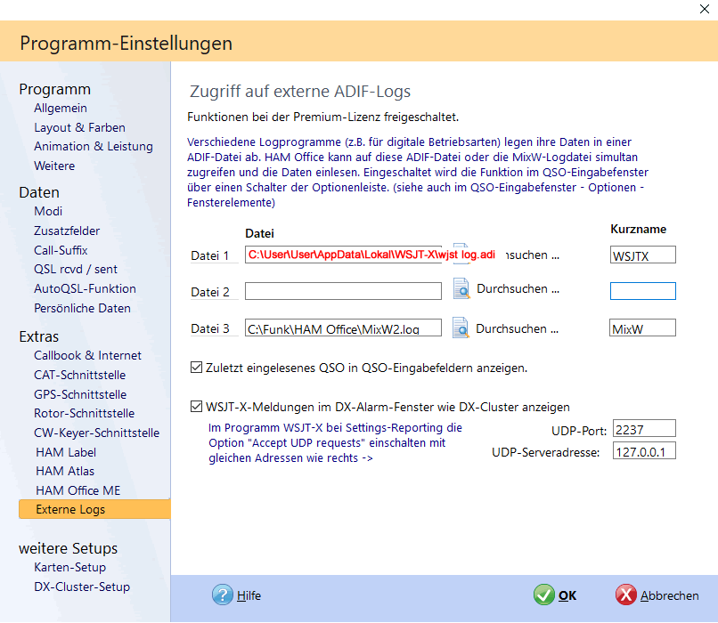 Digitalprogramme and externe Logs einbinden