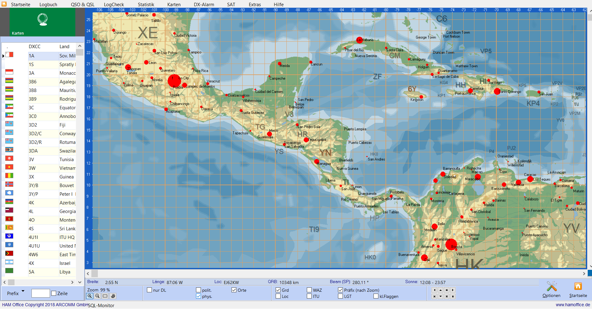 weltkarte physische darstellung hamoffice mein amateurfunk logbuch
