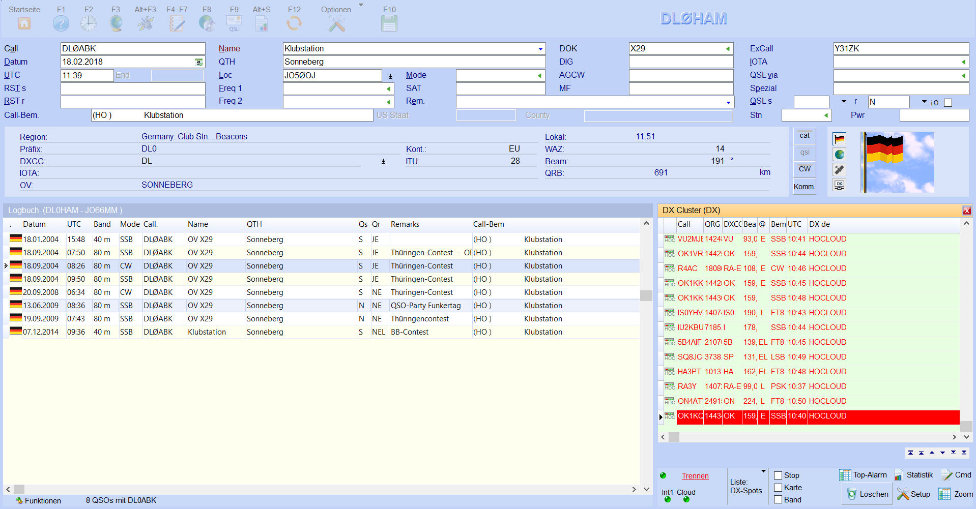 dx-cluster bei der qso-eingabe hamoffice mein amateurfunk logbuch