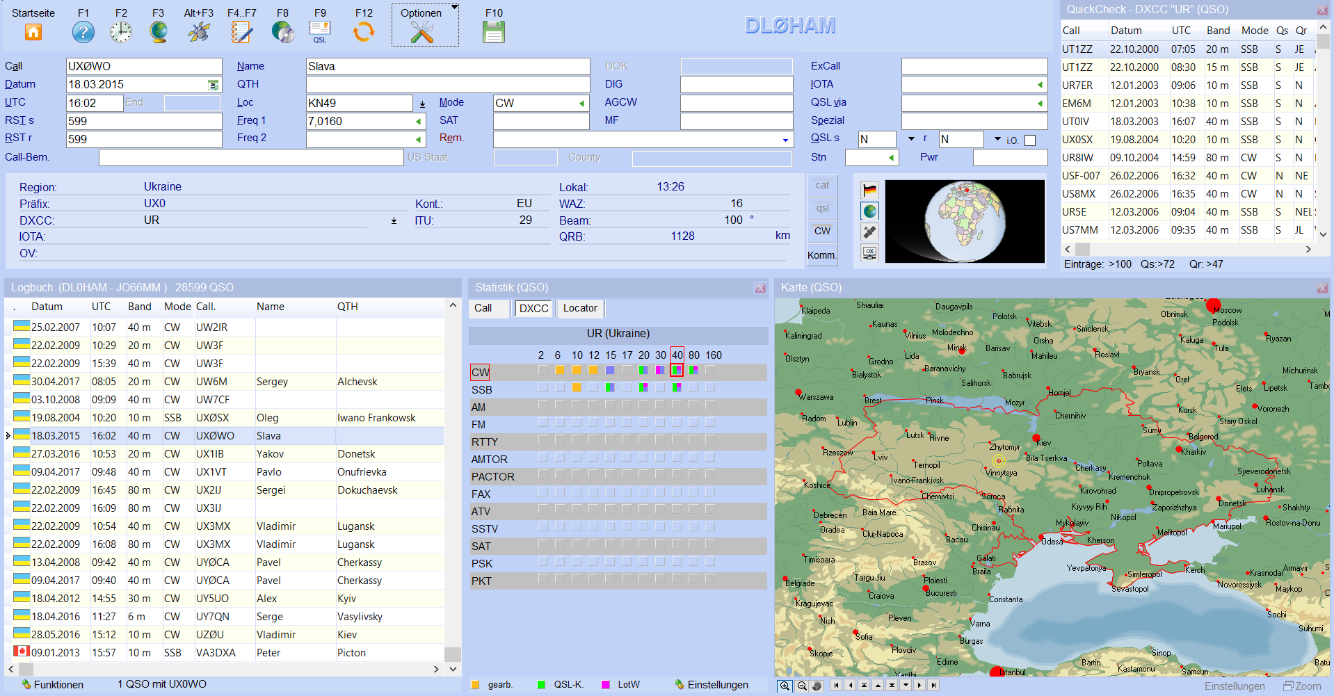 qsoeingabe einteilung mit quickcheck karte und statistik hamoffice mein logbuch