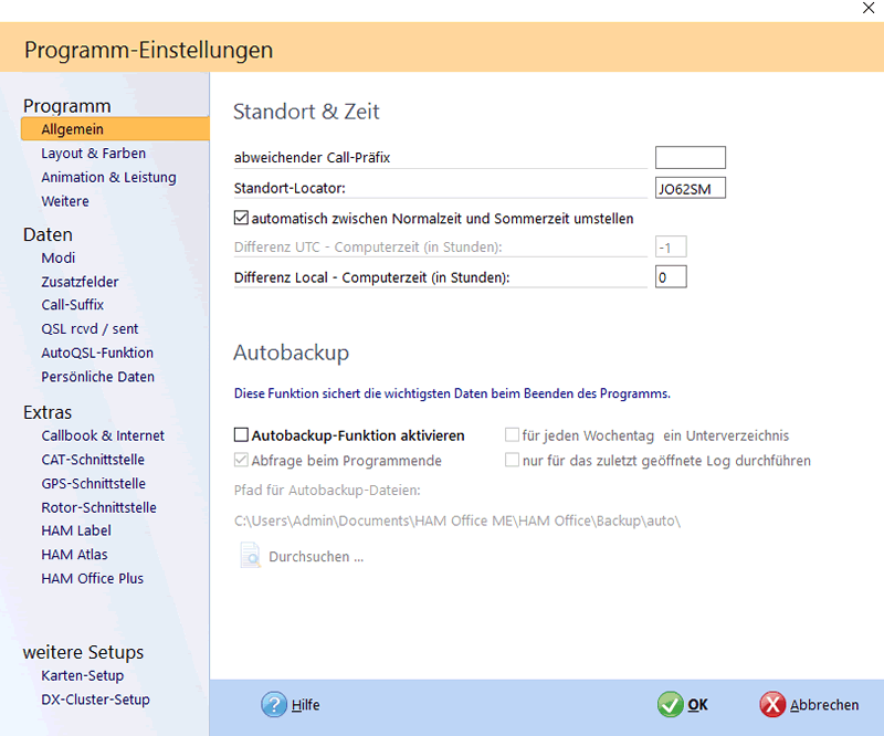 Fenster im Standardlayout Hamoffice mein Amateurfunk Logbuch