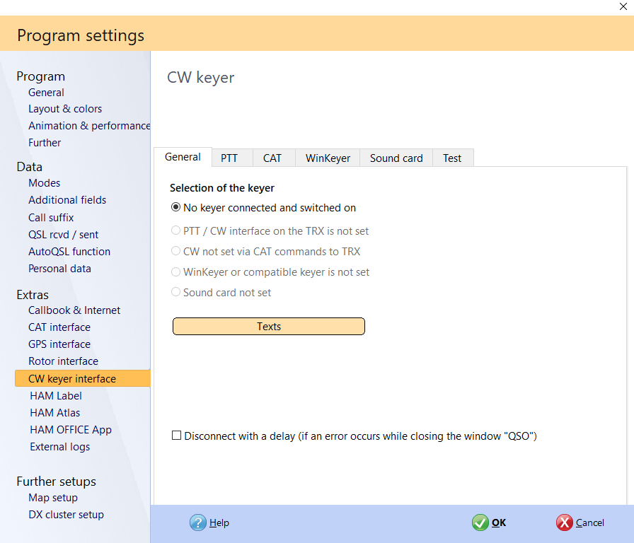 settings for cw keyer hamoffice my logbook