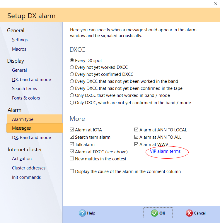 dx cluster vip alarm