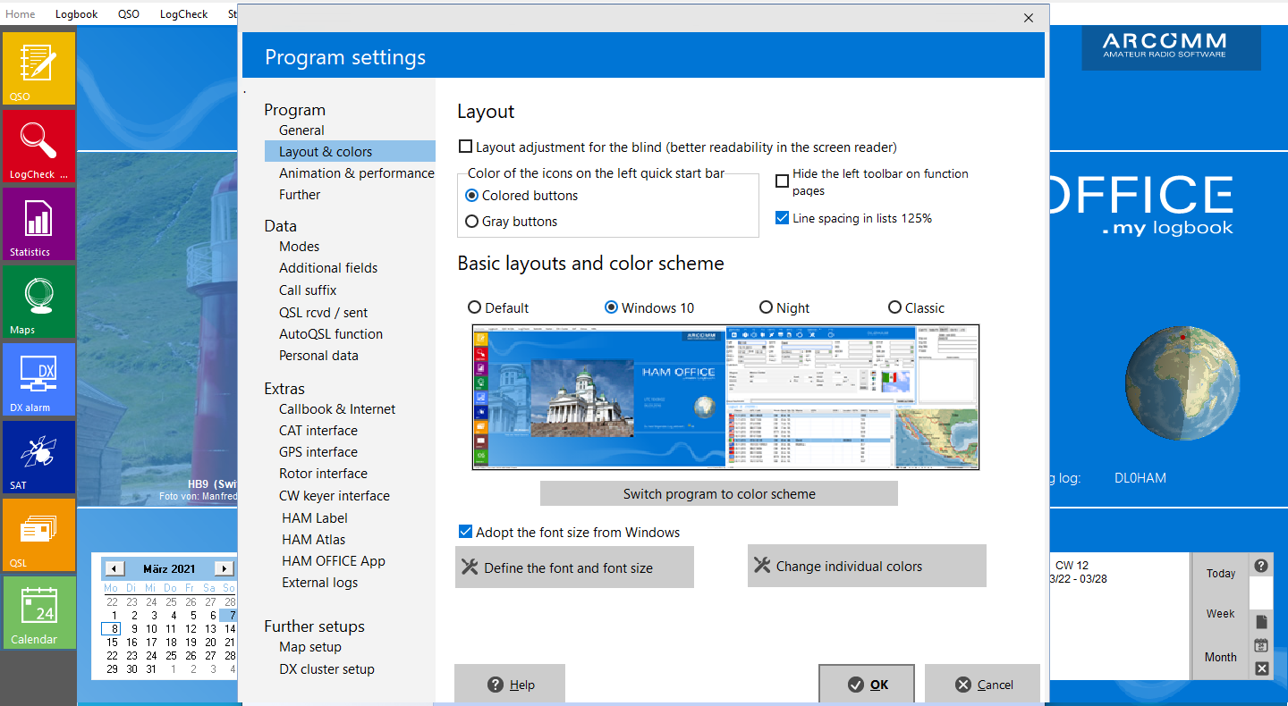Fenster im Windows-10-Layout Hamoffice mein Amateurfunk Logbuch