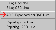 Contesteingabemaske - ADIF-Export