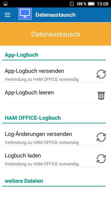 Screenshot mit Logbuch-Datenaustausch